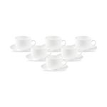 La Opala Diva, Opal Glass Crockery | Cup & Saucer Iris Regular, Set of 12 | Plain White, 160 ml | for Tea & Coffee | Microwave Safe | 100% Vegetarian | Extra Strong | Super Light | Super White