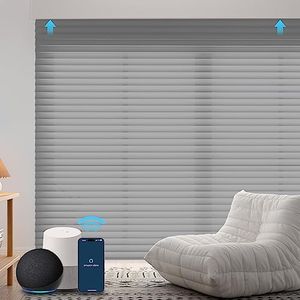 ZSTARR Motorized Shangri-La Shades Light Filtering Window Roller Shades Compatible with Alexa Google Remote Control Rechargeable Smart Sheer Blinds Customized Size (Grey)