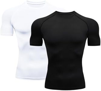 HYCOPROT 2 Pack Men's Compression Shirts Short Sleeve Athletic Workout T-Shirt Cool Dry Sports Baselayer Running Undershirts Tops