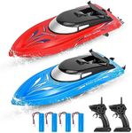 2-Pack RC Boats for Pools and Lakes - High-Speed 10km/H, 2.4GHz Remote Control Boats for Kids and Adults, 4 Rechargeable Batteries Included