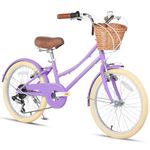 Glerc Missy 20" inch Girl Cruiser Kids Bike 6-Speed Teen Hybrid City Bicycle for Youth Ages 6 7 8 9 10 11 12 Years Old with Wicker Basket & Lightweight, Purple