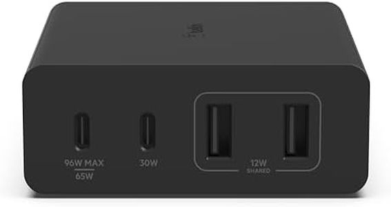 Belkin 108W GaN USB Charging Station for Multiple Devices, 2 USB Type C and 2 USB A Fast Desktop Charger Dock Hub for MacBook, Pro, Air, iPhone 16/15/14/13 Series, iPad Pro, Air, Galaxy & More - Black