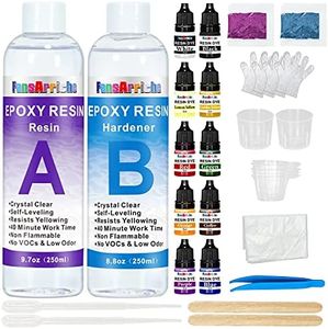 FansArriche Epoxy Resin - 18.5 Ounce Crystal Clear Resin Kit, Non-Toxic Casting Resin with Epoxy Resin Color, Glitter, Wood Rods, Gloves, Measuring Cup, for for Art, Crafts & Jewelry Making