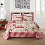 Velvet Quilt Set with Snowman Reindeer Cardinal,Chrismas Theme Bedspread Set with 2 Matching Pillow Shams,Lightweight Coverlet Comforter for Winter