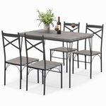 COSTWAY Dining Table Set for 4, 5-Piece Rectangular Kitchen Table and Chairs Set with Metal Frame, Modern Dining Room Table Sets for Home, Kitchen, Dining Room, Small Space, Grey
