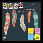 ArtzFolio Feathers Hanging On Threads | Bulletin Board Notice Pin Board | Vision Soft Board Combo with Thumb Push Pins & Sticky Notes | Black Frame | 24 x 24 inch (61 x 61 cms)