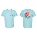 Jeep Premium Beachin Good Time T-Shirt with Surfboard & Pineapple Grille Logo on Sleeve (Blue, Large)