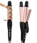 Terviiix Travel Curling Iron 2 in 1, Travel Hair Straightener in One, 32mm Ceramic Ionic Curling Wand with 9 Temperatures Digital Display Curling Tong, Dual Voltage & Auto Shut-Off