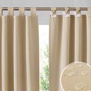 RYB HOME Patio Curtains Outdoor 2 Panels - Detachable Top Waterproof Outdoor Blackout Curtains Drapes for Porch Pergola Gezebo Cabana Sun Room Deck, W 52 x L 84 inch Long, Beige