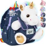 Unicorn Backpack - 3 - 4 Year Old Girl Gifts - Toddler Backpack for Girls Boys w Unicorn Stuffed Animal - Toys for 3 Year Old Girls - Small Backpack w White Unicorn - Model w Pockets & Reflective Logo