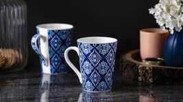 GOLDEN QUEEN'S Shades of Blue Mugs - Set of 2 | Perfect for Coffee/Tea & Milk | Daily Essentials | 300 Ml | Micorwave Safe (Blue Ikat Mugs)