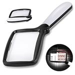 Folding Handheld Magnifying Glass with Light, 3X Large Rectangle Reading Magnifier with Dimmable LED for Seniors with Macular Degeneration, Newspaper, Books, Small Print (Black, 3X)