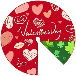 36 Inch Valentine's Day Tree Skirt St. Patrick's Day Tree Skirt Love Heart Clover Double Sided Print Mat Round Green Christmas Mat for Holiday Home Party Decor Supplies