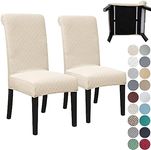 SPRINGRICO 2 Pack Dining Room Chair Covers with seat Belt, Stretch Parsons Chair Slipcover Washable Kitchen Dining Chair Cover Removable Seat Protector Set of 2, S2- Beige, SCCJ