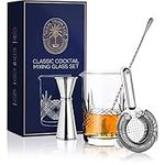 REGAL TRUNK & CO. Classic Cocktail Mixing Glass Set – Seamless Weighted Lead-Free Handcrafted Crystal Mixing Glass Yarai Style |Hawthorne Strainer, Japanese Jigger and Glass Polishing Cloth