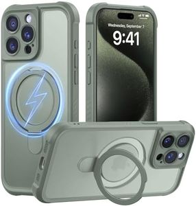 MOCCA Design for iPhone 15 Pro Case with Magnetic Invisible Stand [Full Camera Protection] [Compatible with Magsafe] Military Drop Shockproof Translucent Matte Phone Case Cover 6.1",Calke Green