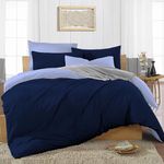 Ev Dekor® Duvet Cover Set Double Dark Blue Light Blue - Soft Microfibre Polyester Plain Dyed Reversible Double Duvet Set with Pillow cases - Bedding Quilt Covers Bedsheets