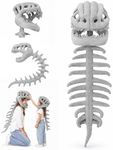 Sachie Dinosaur Skeleton Costume Set, Spinosaurus Skull Headpiece with Spine Back Piece Dino Outfit for Cosplay, Halloween & Parties (Gray - Large + Small - 1PCS)