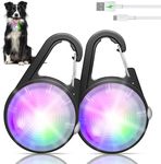 Dog Lights 2Pack LED Rechargeable Dog Collar Lights Clip on with RGB Color Pet Safety Lights Light up Lighted Dog Harness Light for Night Walking Camping