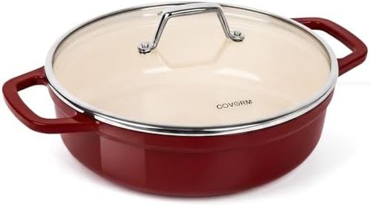 Lightweight Enameled Cast Iron Braiser - 4.5QT Braiser Pan with Glass Lid, Shallow Dutch Oven for Braising, Simmering
