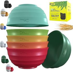 DINETHICS 60-OZ 6 Big Bowl Set - Unbreakable Microwave Safe Bowls - Large Salad Bowls Large Serving Bowls For Kitchen - Large Cereal Bowls - Wheat Straw Bowls - Big Breakfast Bowl for Ramen,Soup,Snack