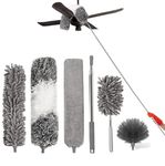 5PCS Microfiber Duster with Extension Pole, Qolixs Feather Duster Kit for House Cleaning, Bendable Cobweb Duster with Extension Pole 30-100 inches for Cleaning from Floor to Ceilings