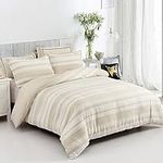 Stripe Duvet Cover King Size Beige Reversible Quilt Cover Soft Microfiber Bedding Set with 2 Pillow Cases (Beige, 220x230cm)