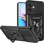 SkyTree Motorola Moto G14, Robotic Sliding Camera Window Shock Proof Thunder Case, Dual Layer Hybrid Armor Back Cover Case with Kickstand for Motorola Moto G14 - Black