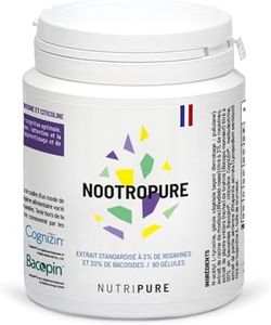 Nutripure | Nootropure | Complément Alimentaire Performances Cognitives | Mémoire, Concentration, Anti-Stress | Rhodiola, Bacopa, Tyrosine | 90 gélules | Cure de 1 mois | Made in France