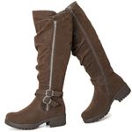 Ruiee Women's Knee High Boots - Stylish and Comfortable Round Toe Riding Boots with Side Zipper Closure for Fall and Winter Wear For Women.GR23005 Brown PU Size9 UK7