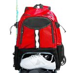 Athletico Youth Lacrosse Bag - Extra Large Lacrosse Backpack - Holds All Lacrosse or Field Hockey Equipment - Two Stick Holders and Separate Cleats Compartment (Red)