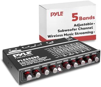 Pyle 5 Bands Graphic Equalizer - Wireless with Subwoofer Channel Sub Volume Control, Stereo RCA Output, Low Bass Filter with Adjustable Control, Aux RCA Input, Blue LED Indicator, 7 x 4.72 x 1.18 in