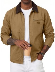 JMIERR Mens Cotton Canvas Quilted Lined Ribbed Collar Work Jacket Size XL