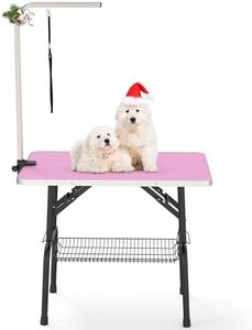YITAHOME 36" Height Adjustable Dog/Pet Grooming Table, Foldable Grooming Table for Dogs at Home, Portable Dog Bathing Station with Arm, Non-Slip Desktop, Storage Tray& Noose, Pink