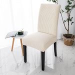 Lukzer 4PC Spandex Dining Chair Cover Removable & Washable Seat Case Stretchable Universal Protective Slipcover (Textured Cream Checked Design)