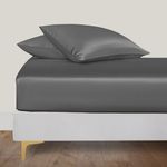 LINENWALAS 100% Natural Bamboo 3 Pcs Fitted Sheet Set With Secure Elastic Deep Pocket - Softest Cool Bedding Perfect for Skincare -1 Fitted Sheet & 2 Pillowcases (King size, Charcoal Grey)