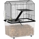 PawHut Hamster Cage, Gerbil Cage 3 Tier with Wheels, Deep Bottom, Ramps, Food Dish, Water Bottle, for Dwarf, Syrian, 57 x 43 x 74cm - Black