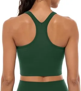 Lavento Women's Racerback Sports Bras Yoga Crop Top with Built in Bra (Brushed Midnight Green, 6)