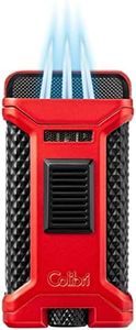 Colibri Ascari Triple Jet Flame Butane Lighter, Windproof & Refillable, Cigar Enthusiast's Choice with Integrated Punch, Blue Fuel Window, and Adjustable Flame (Metallic Red + Black)