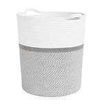 INDRESSME Large Cotton Rope Basket, Kids Laundry Basket, Woven Blanket Storage Basket, Baby Toy Storage Bin,Nursery Hampers for Clothes,Towel Basket, 15.8 x 13.8 x 17.8, Grey