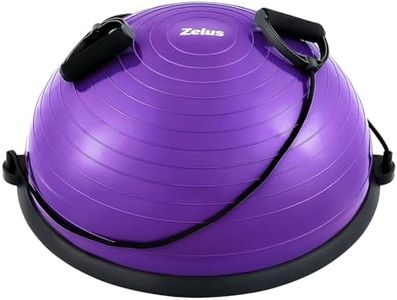 ZELUS Balance Ball Trainer Half Yoga Exercise Ball with Resistance Bands and Foot Pump for Yoga Fitness Home Gym Workout (Purple)
