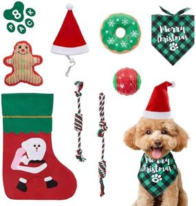 8 Pcs Christmas Dog Chew Toys Dog Christmas Stocking Gifts Washable Colored Cotton Rope Puppy Chew Interactive Toys Dog Tug of War Toy Rope Toy ，Squeaky Plush Puppy Toy for Pets Small Medium Dogs