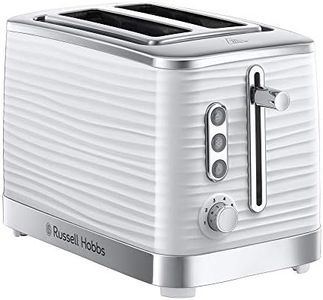 Russell Hobbs Inspire 2 Slice Toaster (Extra wide slots, High lift feature, 6 Browning levels, Frozen/Cancel/Reheat function with Blue LED illumination, 1050W, White textured high gloss) 24370