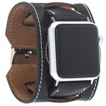 VENOULT Black Leather iWatch Cuff Band Compatible Apple Watch Strap 45mm 44mm 42mm 41mm 40mm 38mm Bull Strap Made by First Class Genuine Leather