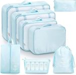 FLYNGO Nylon 8 Pcs Travel Organizer Pouch Packing Cubes For Clothes Space Savers Bags Cosmetics/Underwear/Socks/Shoes Toiletry Bag Laundry Organiser(Light Blue)