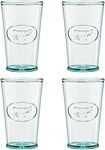 Amici Home Milk Glass | 11 Oz | Italian Made, Clear Recycled Glass with Green Tint | Cute Glass with Cow Motif for Milk, Water, Juice, Cocktails, Fresh Drinks (Set of 4)