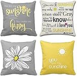 TOMMO Set of 4 Cushion Covers 50 x 50cm You are My Sunshine Yellow Gray with Chevron Words Decorative Throw Pillow Covers Home Decor Square cushion covers 20x20 Inches