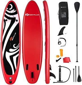 Goplus Inflatable Stand up Paddle Board, Surfboard with Premium SUP Accessories, Adjustable Aluminum Paddle, Leash, Carry Bag, Hand Pump, Removable Fin for All Skill Levels, 6" Thick (Red, 10FT)