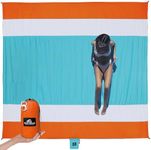 SUN NINJA Sand Free Beach Blanket - Outdoor Blanket, Beach Mat & Accessories - 10ft X 9ft Lightweight Blanket with Storage, Bottle Opener, Carabiner, Shoulder Strap, Corner Sand Pockets & 4 Stakes