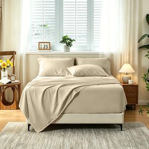 MEISHANG Stone Washed Linen Sheets California King, 18-24"Extra Deep Pocket